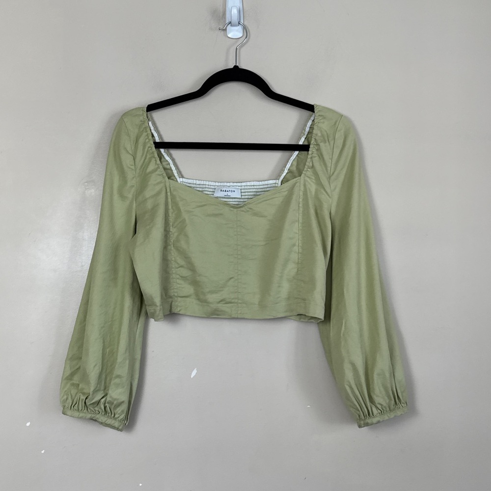 Babaton - Hadwyn Blouse. Cropped puff-sleeve blouse in Pistachio green. Large - Picture 10 of 10